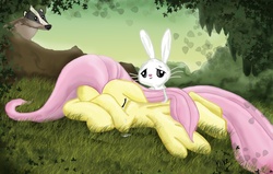 Size: 2338x1491 | Tagged: safe, artist:mikestarbrony, angel bunny, fluttershy, g4, hurricane fluttershy, crying, sad, scene interpretation