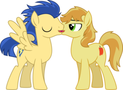 Size: 4107x3000 | Tagged: dead source, safe, artist:dcencia, braeburn, flash sentry, pegasus, pony, g4, flashburn, gay, high res, kissing, male, simple background, stallion, transparent background