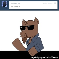 Size: 330x329 | Tagged: safe, artist:ponyrocker, pony, clothes, heavy metal, judas priest, ponified, rob halford, shirt, simple background, solo, sunglasses, tumblr
