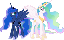 Size: 8055x5000 | Tagged: safe, artist:thebrokencog, artist:vladimirmacholzraum, princess celestia, princess luna, alicorn, pony, g4, absurd resolution, duo, duo female, female, mare, royal sisters, siblings, simple background, sisters, transparent background, vector