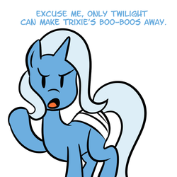 Size: 1000x1000 | Tagged: safe, artist:fauxsquared, trixie, pony, unicorn, trixie is magic, g4, bandage, female, injured, mare, solo