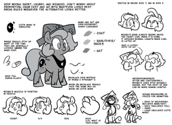 Size: 900x654 | Tagged: safe, artist:egophiliac, princess luna, pony, moonstuck, g4, cartographer's cap, grayscale, hat, monochrome, reference sheet, tutorial, woona, woonoggles