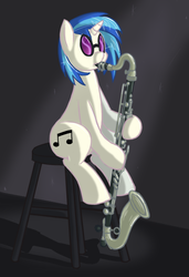 Size: 970x1420 | Tagged: safe, artist:hamflo, dj pon-3, vinyl scratch, g4, bass clarinet, female, solo