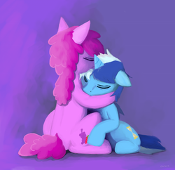 Size: 1280x1241 | Tagged: artist needed, safe, berry punch, berryshine, minuette, earth pony, pony, unicorn, g4, female, hug, lesbian, ship:berrygate, shipping