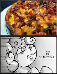 Size: 537x700 | Tagged: safe, sweetie belle, g4, bacon, bread, cheese, exploitable meme, food, meme, plate, that is beautiful