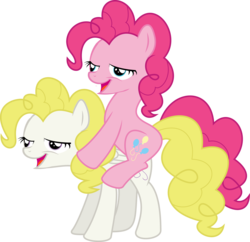 Size: 5559x5380 | Tagged: safe, pinkie pie, surprise, g1, g4, absurd resolution, chickun, exploitable meme, g1 to g4, generation leap, simple background, transparent background, vector