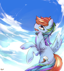 Size: 1629x1800 | Tagged: dead source, safe, artist:inkytophat, rainbow dash, pegasus, pony, g4, female, sky, solo