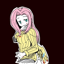 Size: 800x800 | Tagged: safe, artist:hobbang, fluttershy, human, g4, blood, clothes, female, humanized, pixiv, solo, sweater, sweatershy, winged humanization