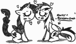 Size: 335x194 | Tagged: safe, artist:kainsword-shadowkan, rainbow dash, rarity, g4, female, lesbian, monochrome, ship:raridash, shipping