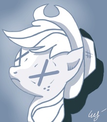 Size: 527x600 | Tagged: safe, artist:wolver87, applejack, earth pony, pony, g4, dead, female, hat, mare, monochrome, solo, x eyes