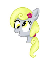 Size: 335x401 | Tagged: safe, artist:thecheeseburger, derpy hooves, pegasus, pony, g4, alternate hairstyle, female, flower, flower in hair, low ponytail, mare, ponytail, portrait, smiling, solo