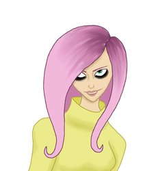 Size: 883x905 | Tagged: safe, artist:thecheeseburger, fluttershy, human, .mov, shed.mov, g4, female, humanized, simple background, solo, white background