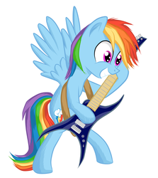 Size: 4076x4571 | Tagged: safe, artist:vunlinur, rainbow dash, pegasus, pony, g4, absurd resolution, bipedal, female, guitar, mare, simple background, solo, white background