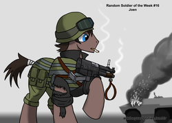 Size: 2450x1750 | Tagged: safe, artist:guard-mod, oc, oc only, oc:joen klausen, series:ask the guard ponies, cigarette, commission, gun, smoking, solo