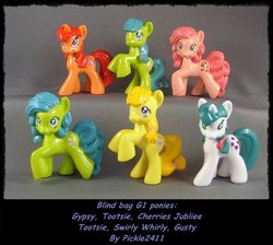 Size: 900x806 | Tagged: safe, artist:pickle2411, cherries jubilee, gusty, gypsy (g1), swirly whirly, tootsie, g1, g4, blind bag, customized toy, female, figure, g1 to g4, generation leap, irl, photo, toy