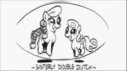 Size: 640x360 | Tagged: safe, artist:theartrix, apple bloom, applejack, friendship is witchcraft, g4, animated, bobsled, computer, double dutch, female, monochrome, neigh soul sister, sleeping, sweet apple acres, tree