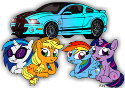 Size: 2846x2011 | Tagged: safe, artist:rray-xd, applejack, dj pon-3, rainbow dash, twilight sparkle, vinyl scratch, g4, car, ford, ford mustang, shelby, shelby gt500 mustang