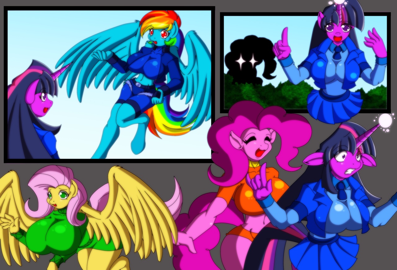rainbow dash, twilight sparkle, earth pony, pegasus, unicorn, anthro, ungul...