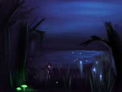 Size: 3200x2400 | Tagged: safe, artist:sokolas, fluttershy, g4, female, lake, night, solo, water