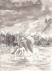 Size: 2472x3344 | Tagged: safe, artist:mcstalins, princess celestia, g4, female, monochrome, solo, traditional art, water