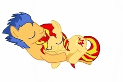 Size: 600x400 | Tagged: safe, artist:dr-j33, flash sentry, sunset shimmer, pony, unicorn, g4, cuddling, duo, female, male, ship:flashimmer, shipping, simple background, sleeping, stallion, straight, vector, white background