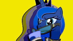 Size: 600x338 | Tagged: safe, artist:2snacks, princess luna, alicorn, pony, two best sisters play, g4, animated, deal with it, female, glasses, matt (tbfp), muna, persona, persona 4, simple background, solo, text, two best friends play