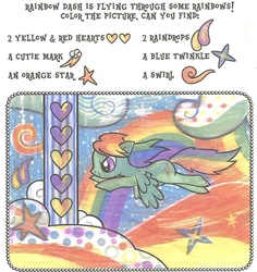 Size: 1045x1106 | Tagged: safe, rainbow dash, g4, colour and find, female, flying, heart, solo