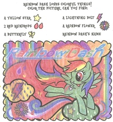 Size: 1055x1135 | Tagged: safe, rainbow dash, g4, colour and find, female, flying, solo