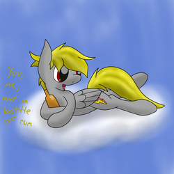 Size: 2600x2600 | Tagged: safe, artist:flashiest lightning, oc, oc only, pegasus, pony, bottle, cloud, rum, solo
