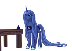 Size: 1600x1131 | Tagged: artist needed, safe, princess luna, g4, crown, female, sad, simple background, solo