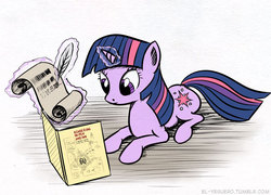 Size: 640x462 | Tagged: safe, artist:el-yeguero, twilight sparkle, pony, unicorn, g4, book, drawing, female, mare, quill, scroll, solo, unicorn twilight