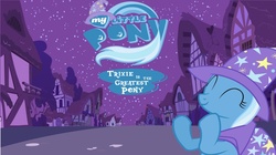 Size: 1280x719 | Tagged: safe, trixie, pony, unicorn, g4, female, logo, mare, ponyville, solo