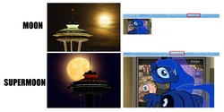 Size: 3148x1580 | Tagged: safe, princess luna, alicorn, pony, two best sisters play, g4, butt, female, mare, meta, moonbutt, mooning, plot, pun, seattle, space needle, supermoon
