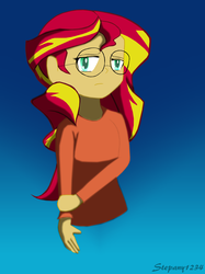 Size: 1936x2592 | Tagged: safe, artist:stepany1234, sunset shimmer, equestria girls, g4, female, glasses, shy, solo