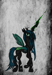 Size: 742x1077 | Tagged: safe, artist:quirkywallace, queen chrysalis, changeling, changeling queen, g4, crown, female, jewelry, regalia, solo