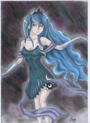 Size: 5100x7019 | Tagged: safe, artist:ccrack101, princess luna, human, g4, absurd resolution, female, humanized, skinny, solo, thin, traditional art