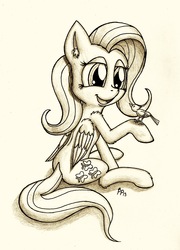 Size: 1559x2164 | Tagged: safe, artist:punk-pegasus, fluttershy, bird, g4, female, solo, traditional art