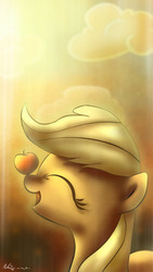 Size: 2160x3840 | Tagged: safe, artist:neko-me, applejack, g4, apple, balancing, eyes closed, female, open mouth, ponies balancing stuff on their nose, solo