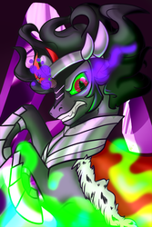 Size: 600x900 | Tagged: safe, artist:twighat, king sombra, g4, curved horn, dark magic, horn, male, rearing, solo, sombra eyes