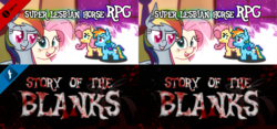 Size: 920x430 | Tagged: safe, artist:ponett, fluttershy, rainbow dash, pegasus, pony, undead, zombie, zombie pony, derpibooru, story of the blanks, super lesbian horse rpg, g4, blood, female, game, heart, heart eyes, lesbian, male, mare, meta, multicolored hair, rainbow hair, rpg, ship:flutterdash, shipping, smiling, stallion, steam, steam (software), text, wingding eyes