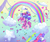 Size: 1200x1008 | Tagged: safe, artist:ipun, pinkie pie, earth pony, pony, g4, balloon, candy, candy cane, cloud, cloudy, cute, diapinkes, featured image, female, floating, flying, food, gradient background, heart, heart balloon, heart eyes, rainbow, smiling, solo, sparkly mane, wingding eyes