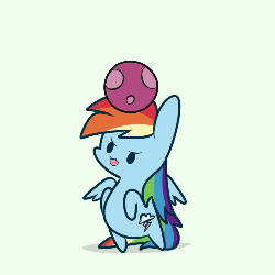 Size: 500x500 | Tagged: safe, artist:php56, rainbow dash, pegasus, pony, g4, :3, animated, ball, bipedal, bouncing, chibi, cute, female, simple background, solo, white background