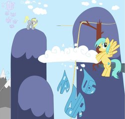 Size: 900x852 | Tagged: safe, artist:sallycars, derpy hooves, sunshower raindrops, g4, text, typography
