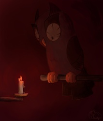Size: 1275x1500 | Tagged: safe, artist:dragonclaudz, owlowiscious, g4, candle, dark, glowing, male, solo