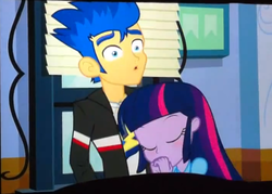 Size: 600x430 | Tagged: safe, flash sentry, twilight sparkle, equestria girls, g4, my little pony equestria girls, blushing, out of context, photo, picture of a screen