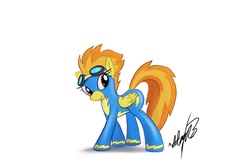 Size: 1181x788 | Tagged: dead source, safe, artist:adamrbi, spitfire, g4, female, goggles, solo, wonderbolts uniform