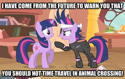 Size: 625x392 | Tagged: safe, edit, edited screencap, screencap, twilight sparkle, g4, animal crossing, future twilight, image macro