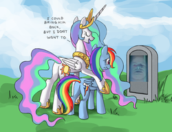 Size: 910x700 | Tagged: safe, princess celestia, rainbow dash, alicorn, pegasus, pony, g4, butt, celestia's grave meme, exploitable meme, female, implied death, mare, meme, mighty morphin power rangers, plot, power rangers, zordon