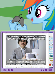 Size: 564x760 | Tagged: safe, rainbow dash, g4, exploitable meme, gamerdash, meme, nintendo, satoru iwata, tv meme