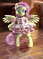 Size: 2733x3687 | Tagged: safe, artist:owlvortex, fluttershy, pegasus, pony, g4, bipedal, clothes, costume, dress, female, fluttermaid, maid, solo